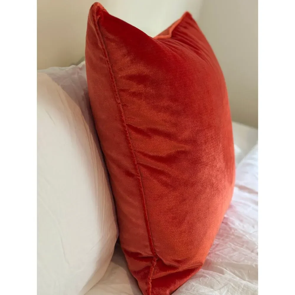 New Celebrity Home Terracotta Rust Velvet Feather Throw Pillow 20